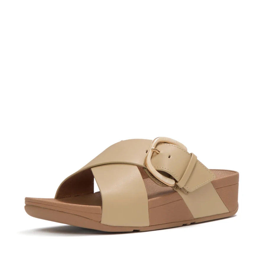Fitflop Lulu Resin-Buckle Leather Cross Slides - Cappuccino