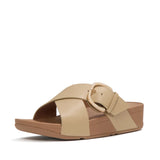 Fitflop Lulu Resin-Buckle Leather Cross Slides - Cappuccino