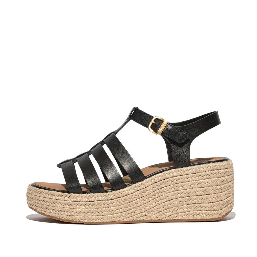 Fitflop black ESPADRILLE LEATHER FISHERMAN WEDGE sandal