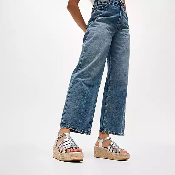 FitFlop PLATFFORMS Leather Espadrille Wedge Sandals - Silver Snake