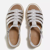 FitFlop PLATFFORMS Leather Espadrille Wedge Sandals - Silver Snake