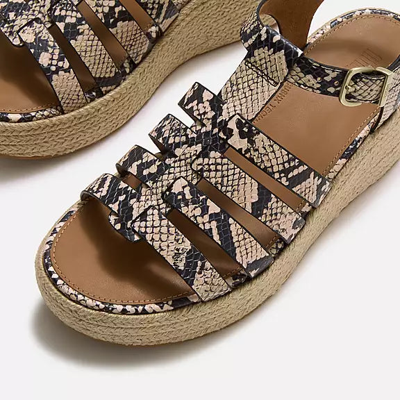 Fitflop PLATFFORMS Leather Espadrille Wedge Sandals - Taupe Snake
