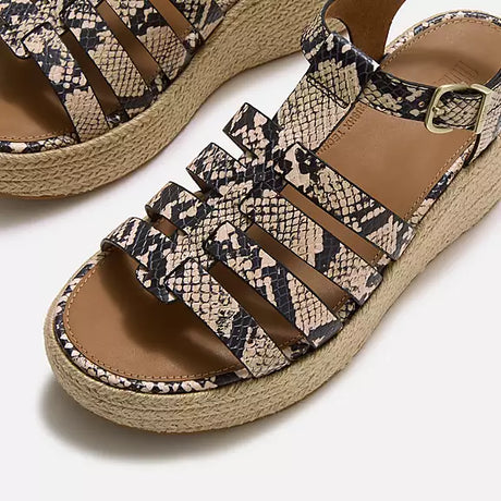 Fitflop PLATFFORMS Leather Espadrille Wedge Sandals - Taupe Snake