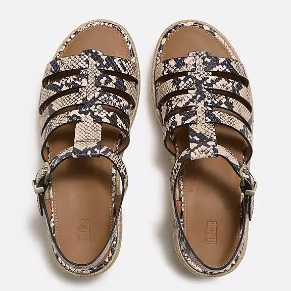 Fitflop PLATFFORMS Leather Espadrille Wedge Sandals - Taupe Snake