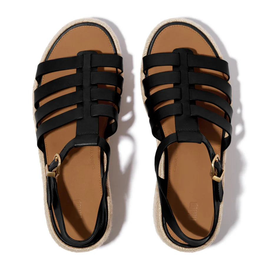 Fitflop black ESPADRILLE LEATHER FISHERMAN WEDGE sandal