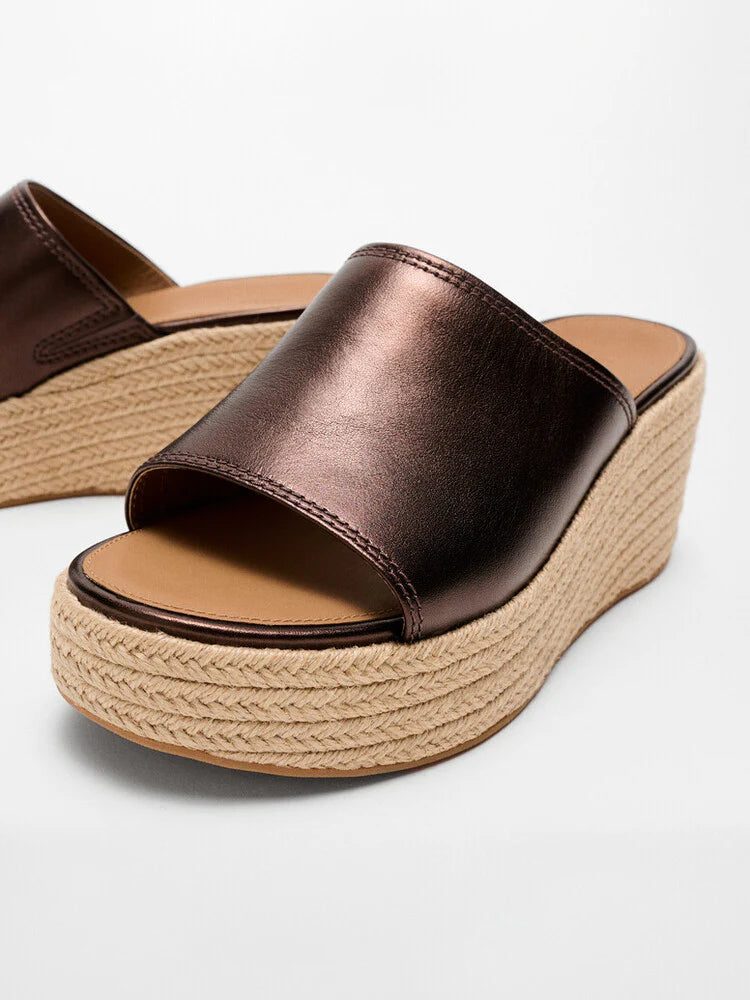 Fitflop brown PLATFFORMS ESPADRILLE LEATHER wedge slides