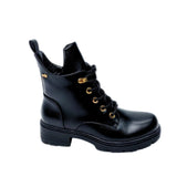 Plum Lace Up Ankle black faux leather boot with round toe, tonal lace-up front, cushioned collar, ankle support, and durable low-profile sole 3