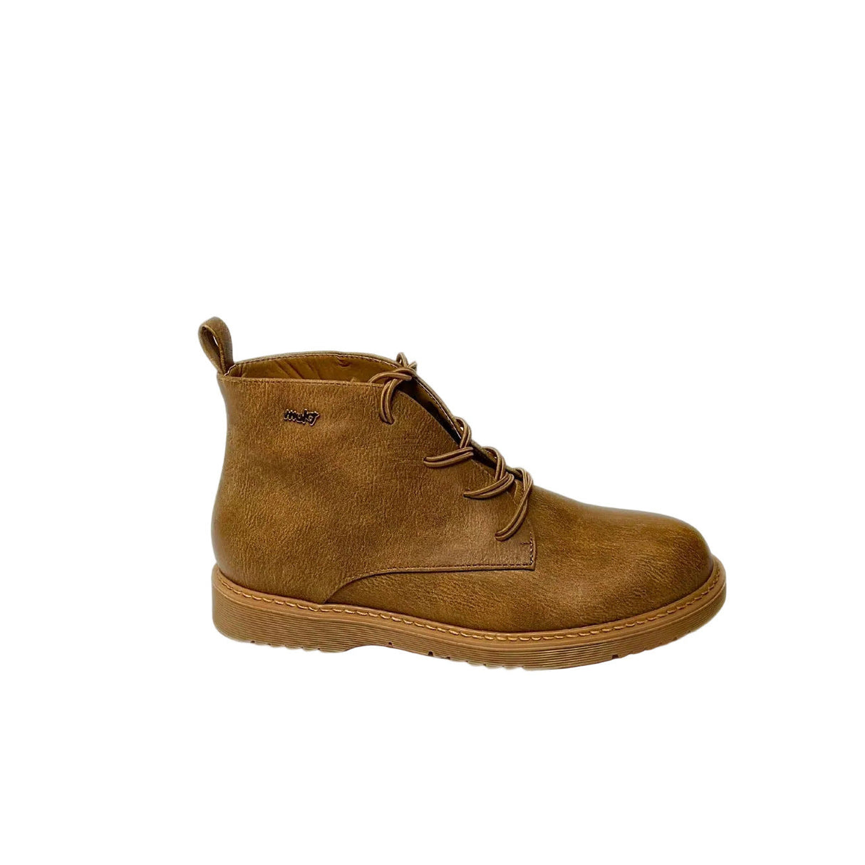 Plum Lace Up Ankle chocolate brown faux leather boot with round toe, lace-up front, cushioned collar, and durable low-profile sole 3