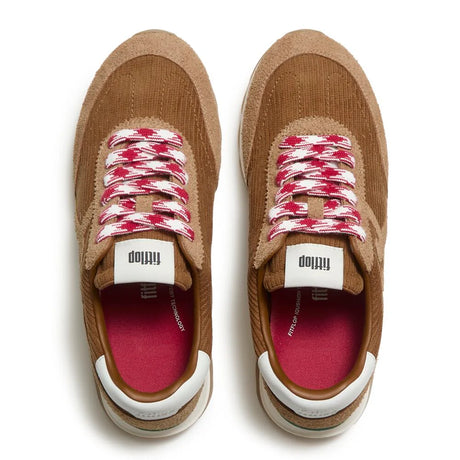 Fitflop Urban Retro-Q FF Cord Fabric/Suede Trainers - Terracotta Tan