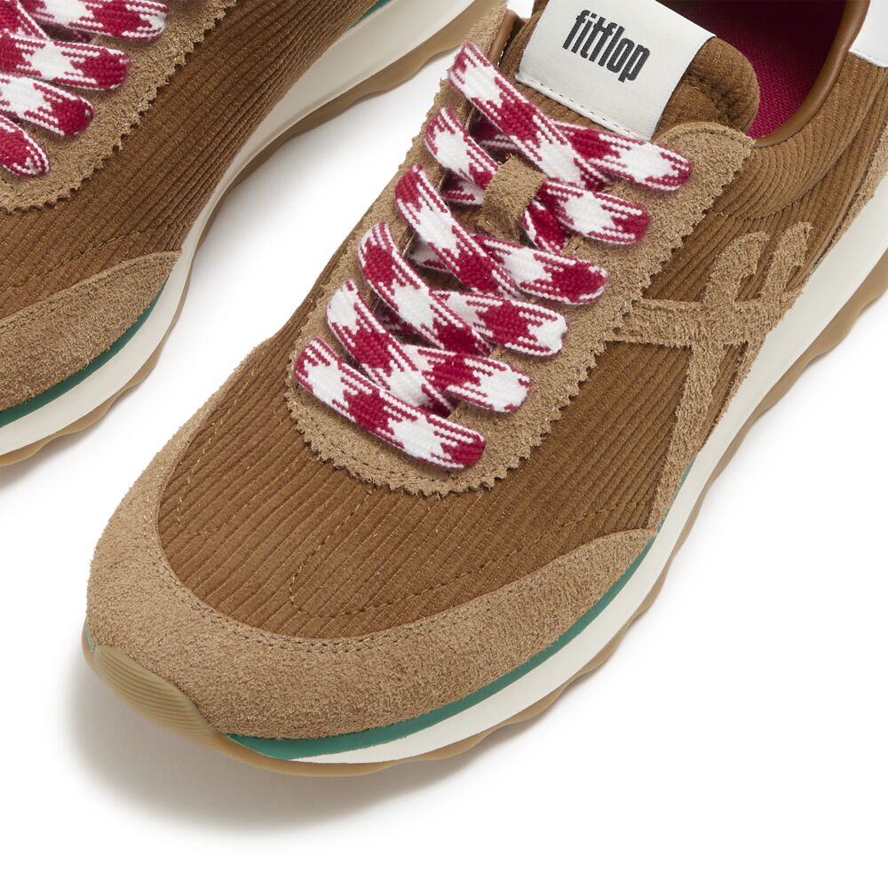Fitflop Urban Retro-Q FF Cord Fabric/Suede Trainers - Terracotta Tan