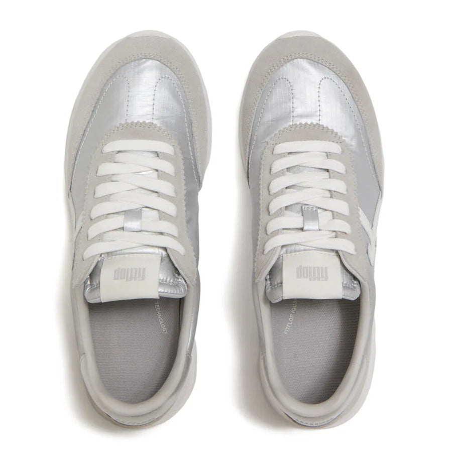 Fitflop Silver Retro-q Ff Metallic Fabric/suede Sneaker – detail shot