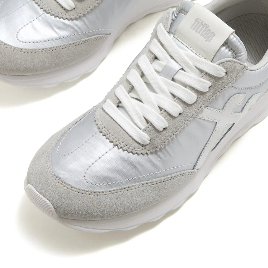 Fitflop Silver Retro-q Ff Metallic Fabric/suede Sneaker – product image 5