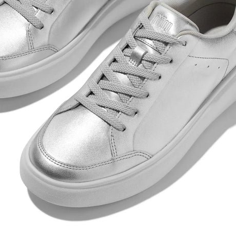 Fitflop Silver Rtg Metallic-leather Sneakers – front view