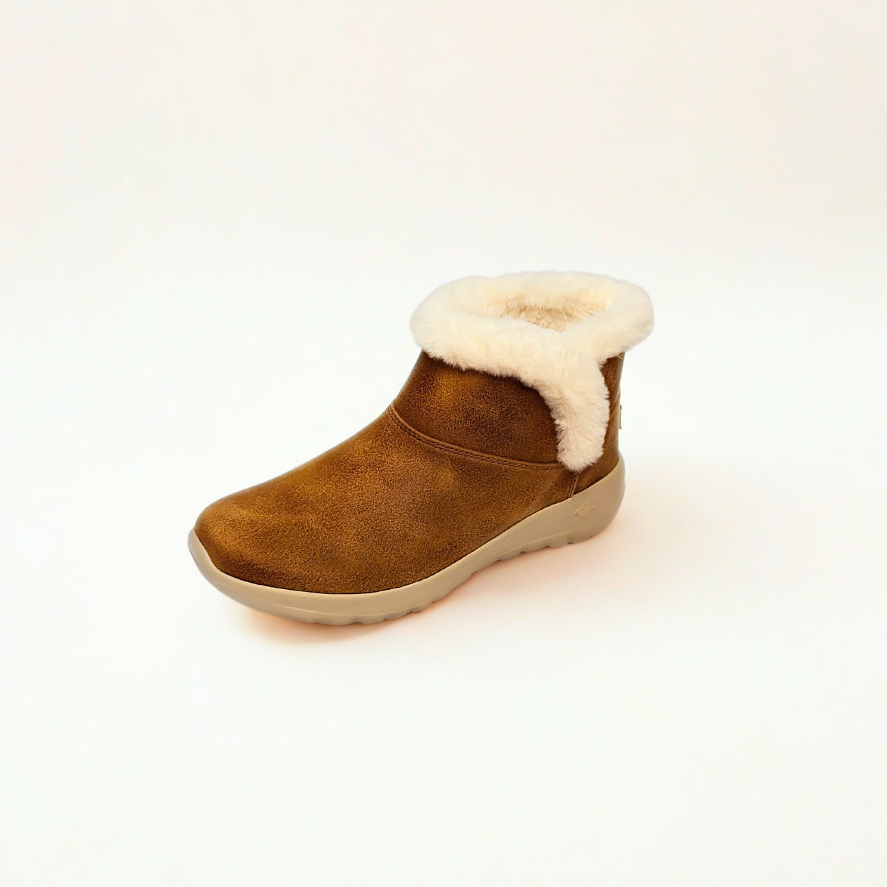  Skechers chestnut pull-on boot with faux fur collar and 5GEN cushioning sole. 2