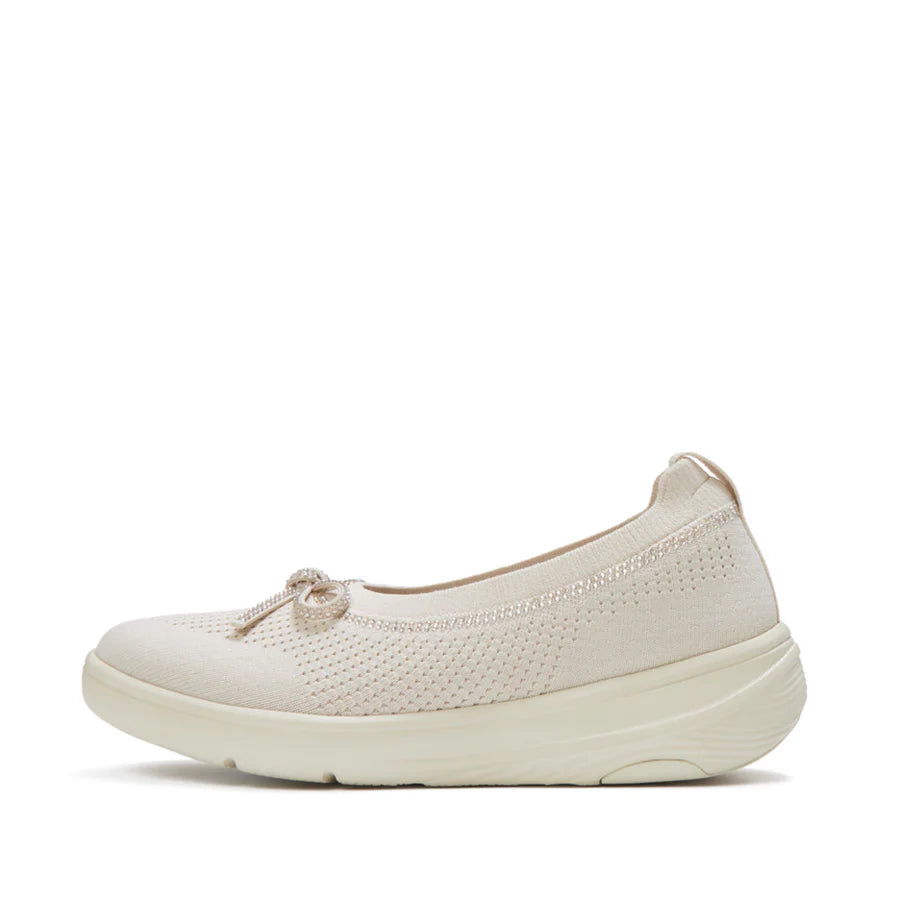 Fitflop SUPER-Q Bow Crystal-Trim Knit Ballet Flats - Paris Beige