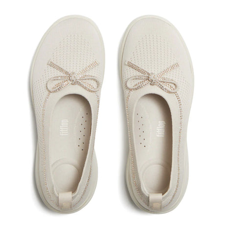 Fitflop SUPER-Q Bow Crystal-Trim Knit Ballet Flats - Paris Beige