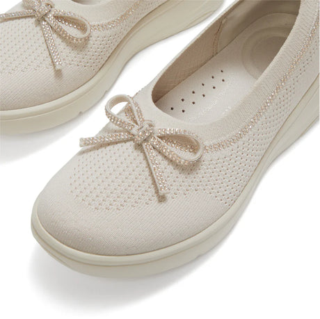 Fitflop SUPER-Q Bow Crystal-Trim Knit Ballet Flats - Paris Beige