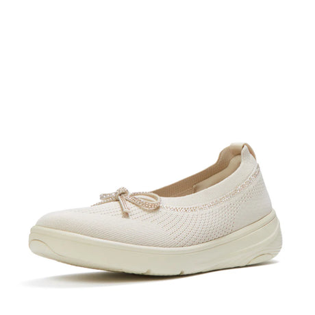 Fitflop SUPER-Q Bow Crystal-Trim Knit Ballet Flats - Paris Beige