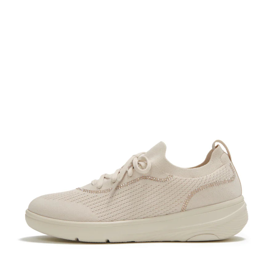 Fitflop SUPER-Q Crystal-Trim Knit Slip-On Laced Sneakers - Paris Beige