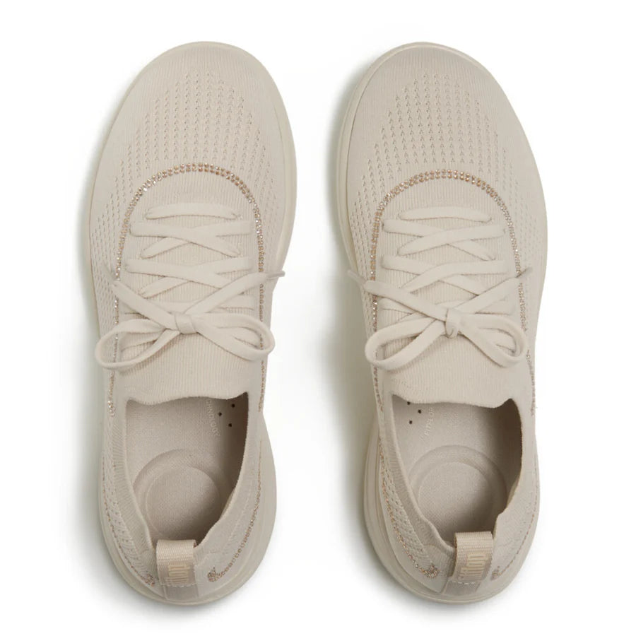 Fitflop SUPER-Q Crystal-Trim Knit Slip-On Laced Sneakers - Paris Beige