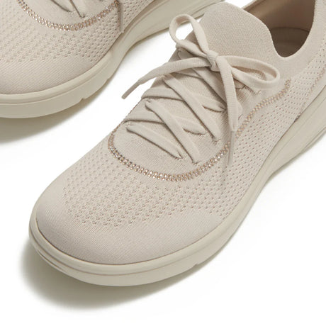 Fitflop SUPER-Q Crystal-Trim Knit Slip-On Laced Sneakers - Paris Beige