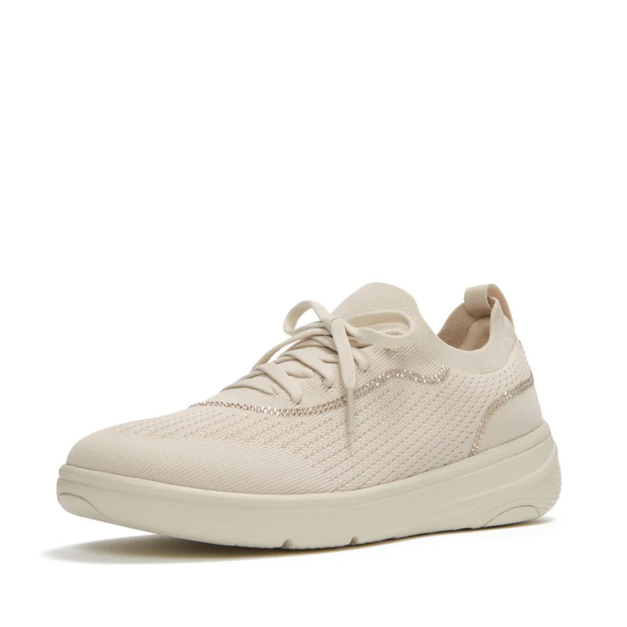 Fitflop SUPER-Q Crystal-Trim Knit Slip-On Laced Sneakers - Paris Beige