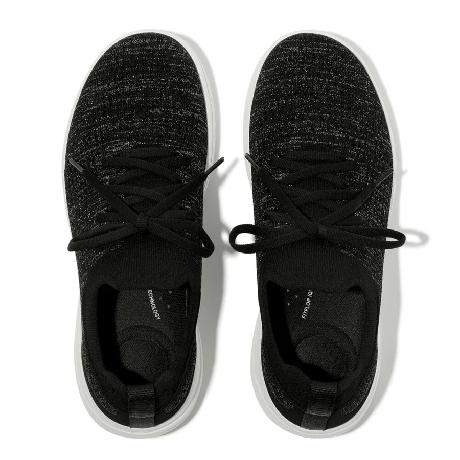 Fitflop SUPER-Q Knit Slip-On Laced Trainers - Black/Silver