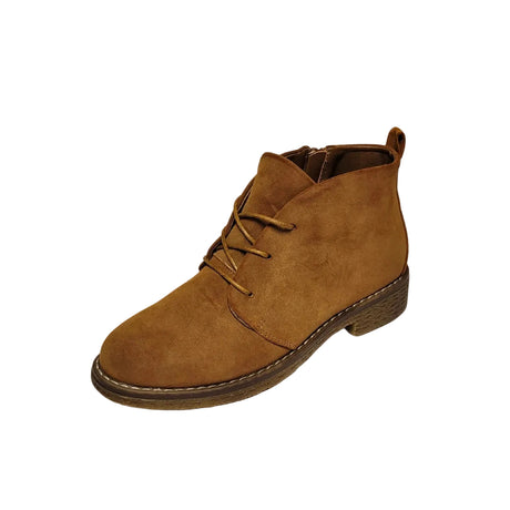 Savoy Suede Tan Ankle Boot – lace-up front, side zip, low stacked heel, cushioned footbed, and textured rubber outsole for all-day comfort 2