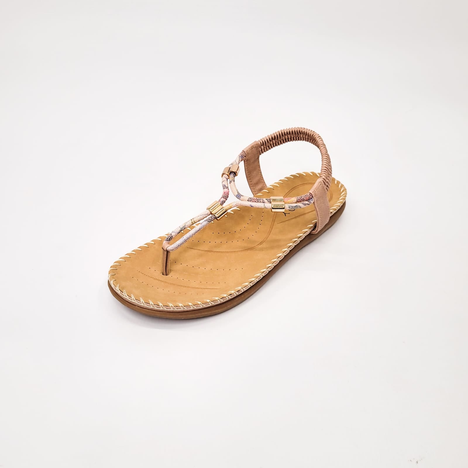 Savoy Pink toe thong sandal with elasticated slingback and gold detail, perfect for stylish and comfortable summer wear. 2