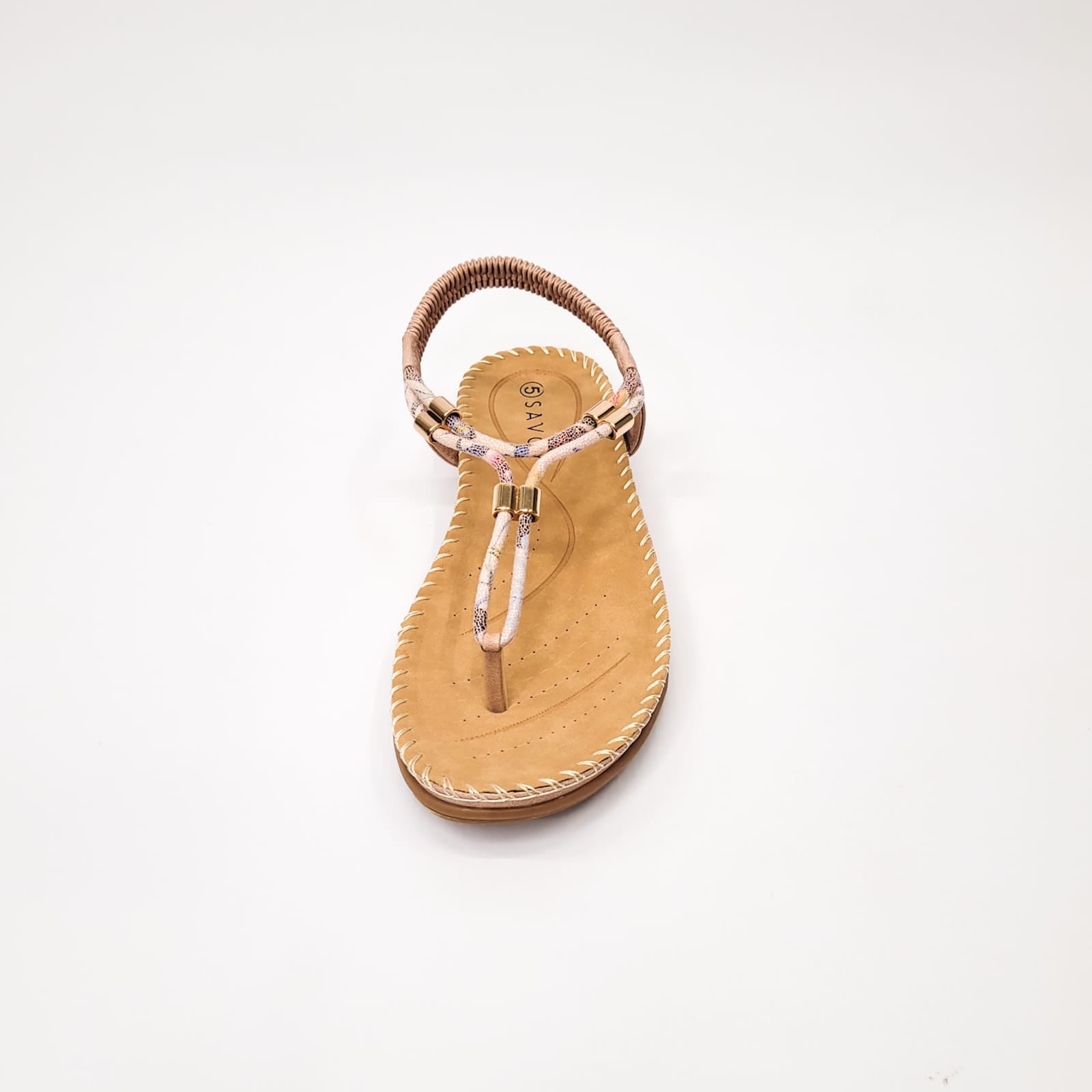 Savoy Pink toe thong sandal with elasticated slingback and gold detail, perfect for stylish and comfortable summer wear. 4