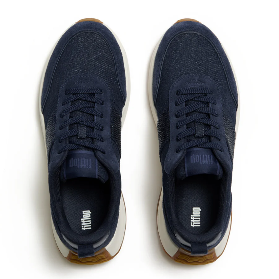 Fitflop Denim/suede F-mode Flow Crystal Sneaker – detail shot