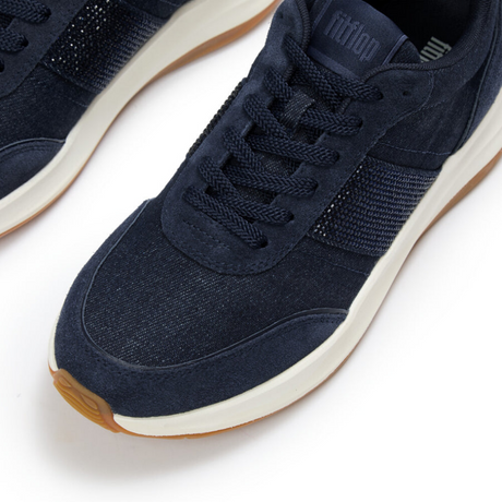 Fitflop Denim/suede F-mode Flow Crystal Sneaker – front view