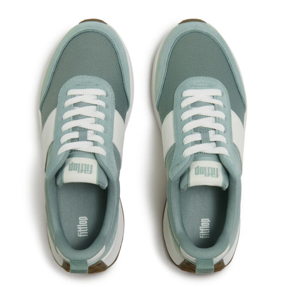 Fitflop Frosted Sage F-mode Flow Fabric/suede Sneaker – detail shot