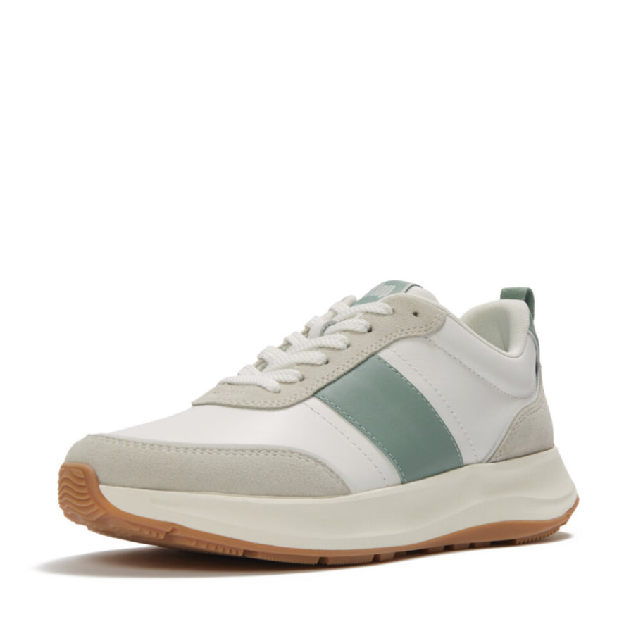 Fitflop White/sage F-mode Flow Leather/suede Trainer – side view