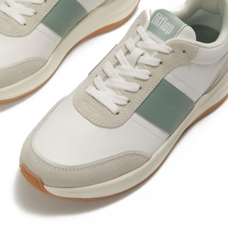 Fitflop White/sage F-mode Flow Leather/suede Trainer – front view
