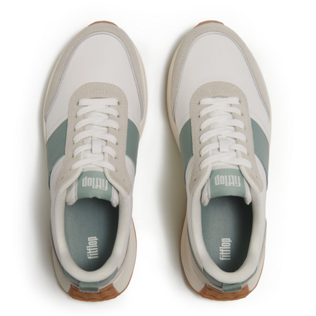 Fitflop White/sage F-mode Flow Leather/suede Trainer – detail shot