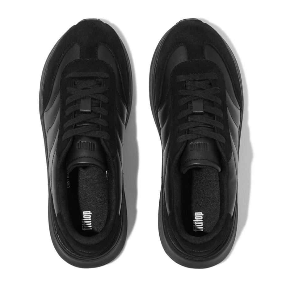 Fitflop black T-TOE WAVE LEATHER/SUEDE sneaker
