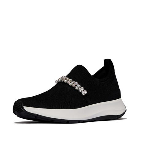 Fitflop Black F-mode Pearl & Crystal Knit Trainer – side view