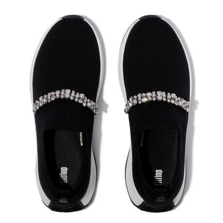Fitflop Black F-mode Pearl & Crystal Knit Trainer – detail shot