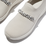 Fitflop Paris Beige F-mode Pearl & Crystal Knit Trainer – front view