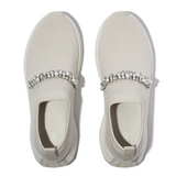 Fitflop Paris Beige F-mode Pearl & Crystal Knit Trainer – detail shot