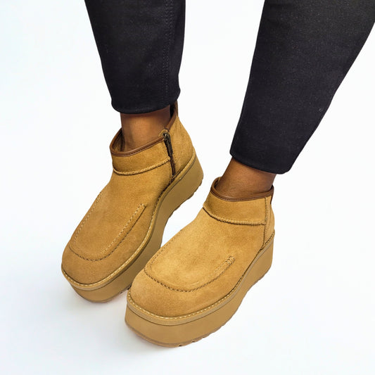  UGG CityFunc Ultra Mini chestnut water-resistant suede boots with zipper, EVA footbed, and rubber outsole 1