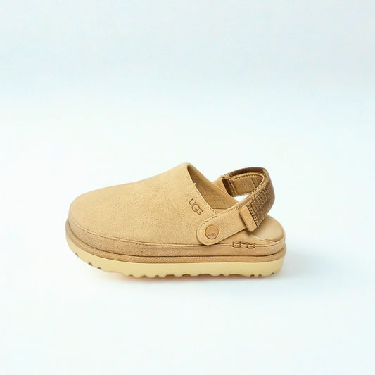 UGG Goldenstar sand suede clog with adjustable heel strap and contoured EVA footbed. 3
