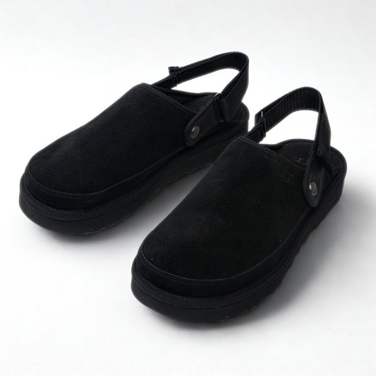  UGG men's Goldenstar black suede clog with adjustable heel strap and EVA sole. 1