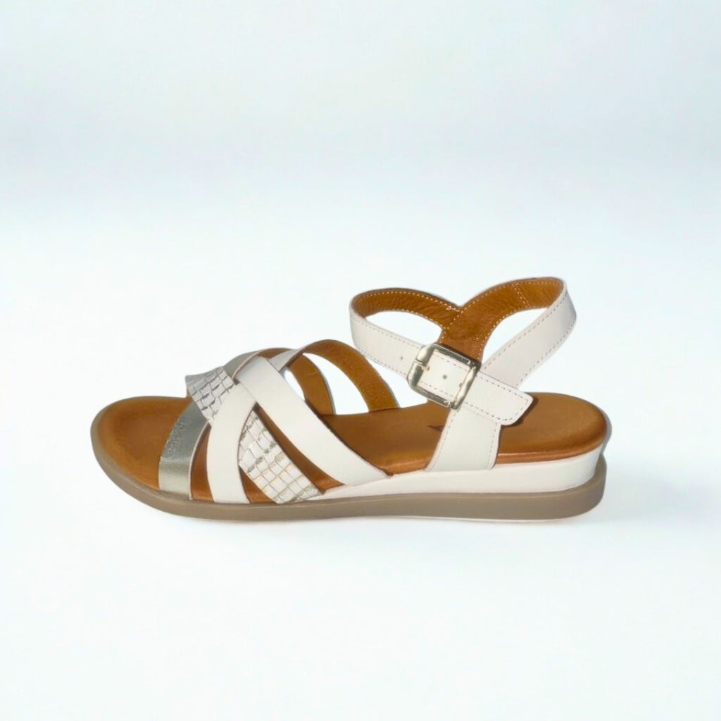 Gia cream & gold leather CRISS-CROSS ankle strap sandal