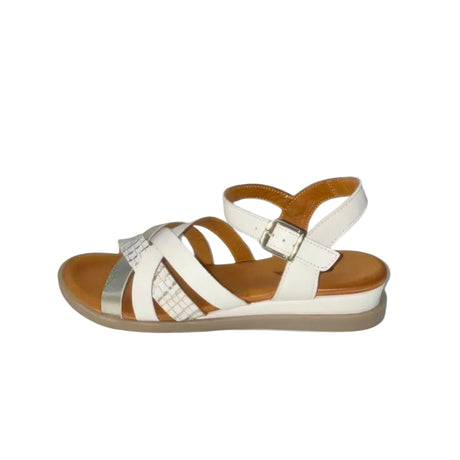 Gia Cream & Gold Leather Criss-cross Ankle Strap Sandal – side view
