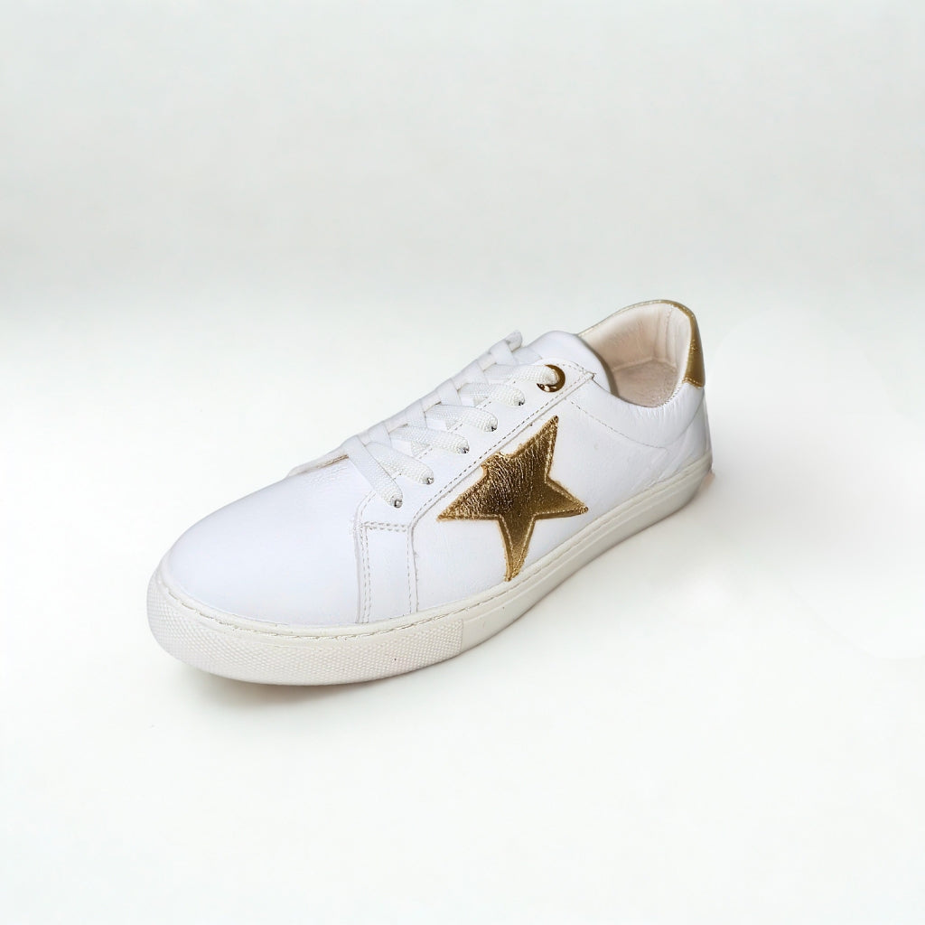 Gia white leather sneaker with GOLD STAR detail