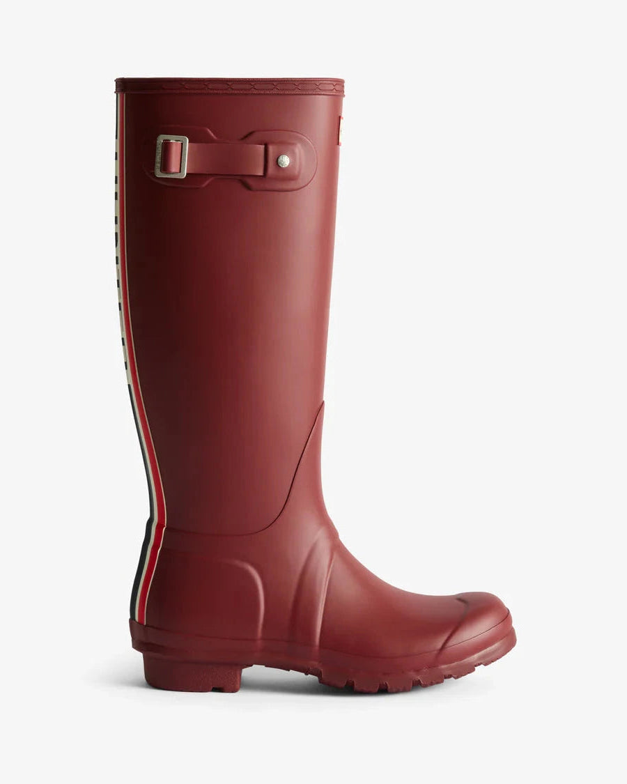 Hunter Tri-Colour Logo Backstrap Tall Wellington Boots - Merlot