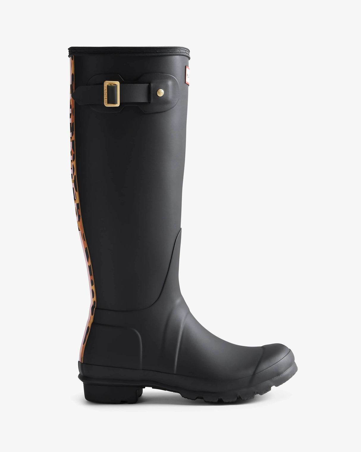 Hunter Original Tall Leopard Backstrap Boot - Black – side view