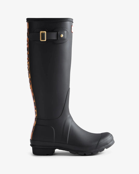 Hunter Original Tall Leopard Backstrap Boot - Black – side view